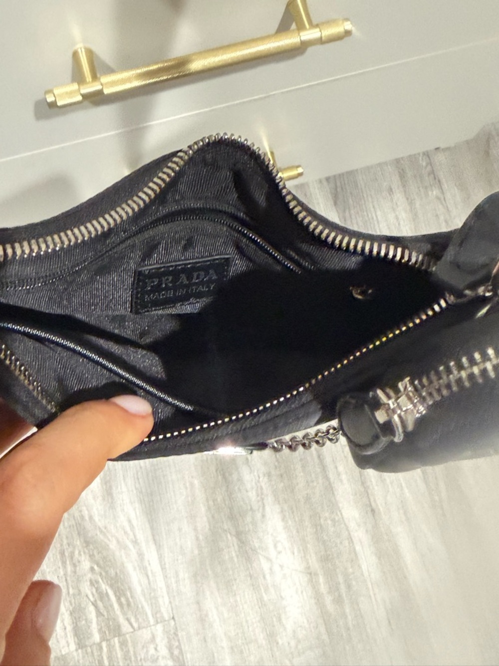 Black Nylon Shoulder Bag with Chain and Mini Pouch - Picture 6 of 10